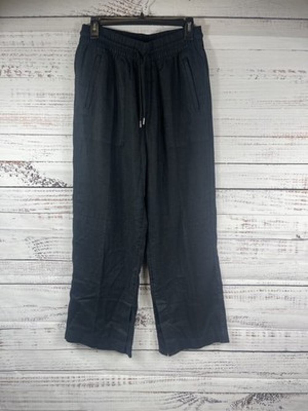 Athleta Pants Womens Small Petite Black Linen Wide Leg Drawstring Elastic Waist